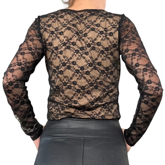 Haley & June Womens M Black Lace Square Neck Tie Bow Long Sleeve Crop Top Grunge - Picture 14 of 14
